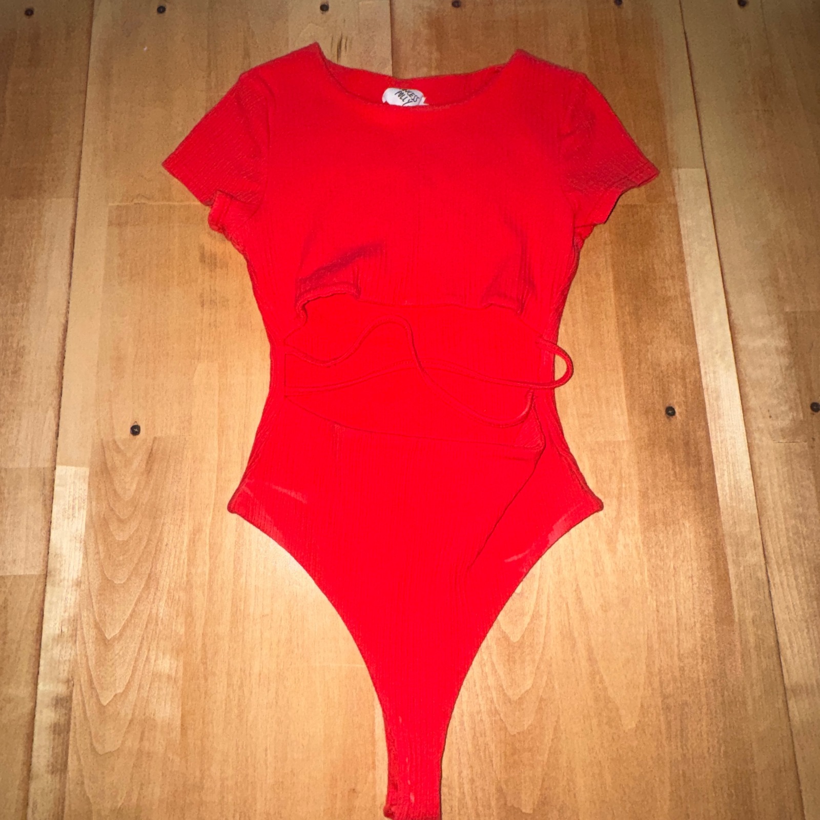 Princess Polly Red Ribbed Cut Out Short Sleeve Bodysuit Us 6 Au 10